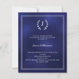 Navy blue monogram wreath age-neutral invitation