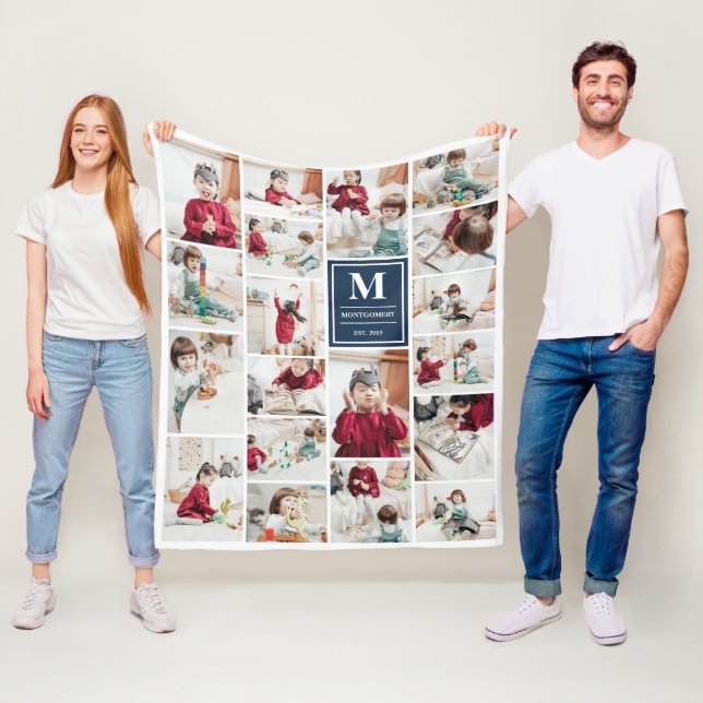 Navy Blue Monogramm 19 Bilder FotoCollage Fleecedecke (Beispiel)