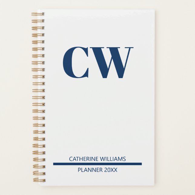 Navy-Blue Monogramm Personalisiert  Planer (Vorderseite)