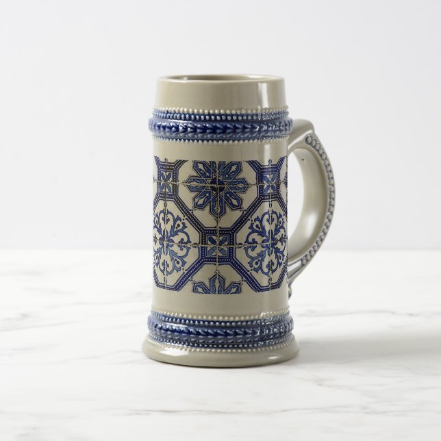 “Navy Blue Mosaic”  Bierglas (VorderseiteRechts)