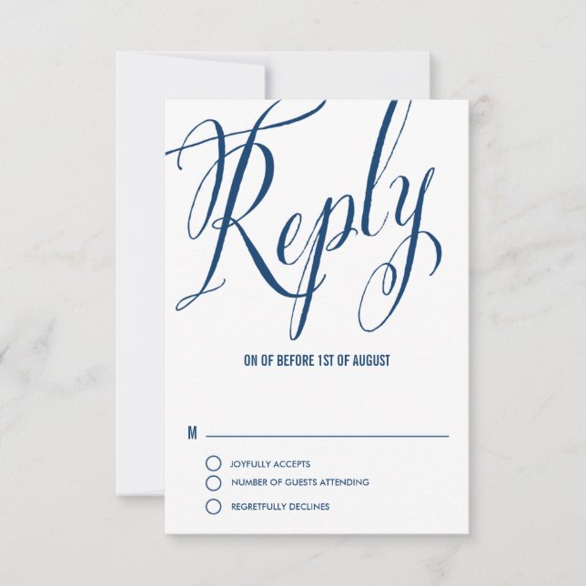 Navy Blue Mr. & Mrs. Elegant Script Wedding RSVP I (Vorderseite)