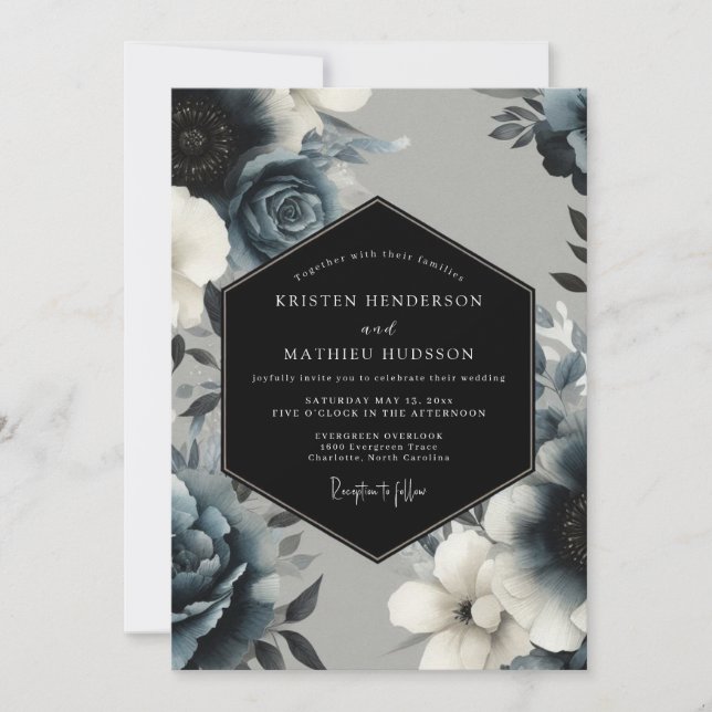 Navy Blue Mystical Winter Wedding Einladung (Vorderseite)