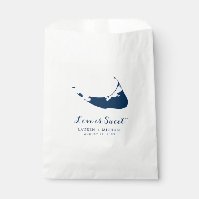 Navy Blue Nantucket Island Map Gastgeschenk Hochze Geschenktütchen (Vorderseite)
