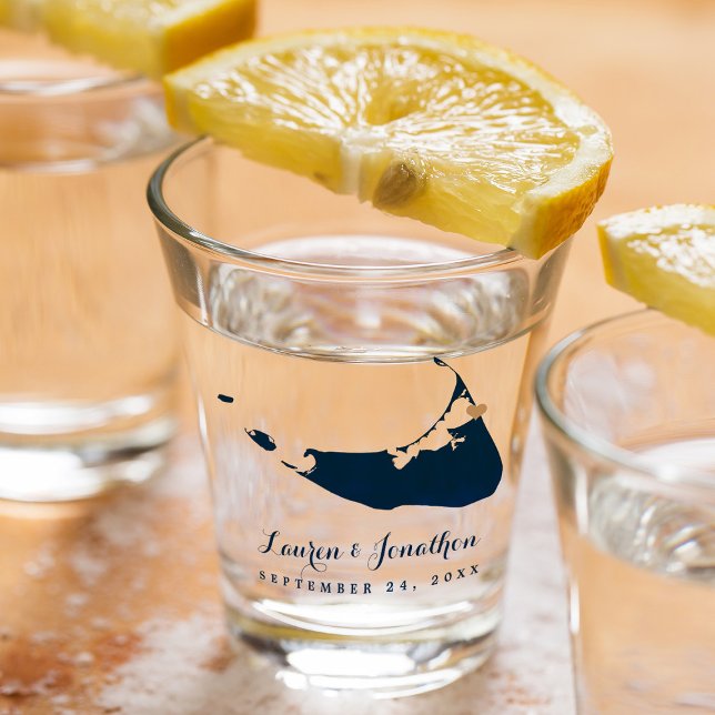 Navy Blue Nantucket Island Map Gold Heart Wedding Schnapsglas (Von Creator hochgeladen)