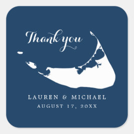 Navy Blue Nantucket Island Map Hochzeit Vielen Dan Quadratischer Aufkleber
