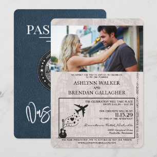 Navy Blue Nashville Passport Wedding Einladung
