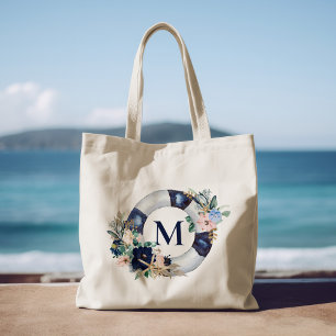 Navy Blue Naugram Floral Bridesmaid Tragetasche