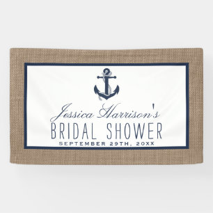 Navy Blue Nautic Anchor auf Burlap Brautparty Banner