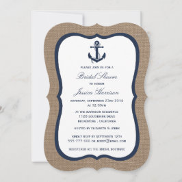 Navy Blue Nautic Anchor auf Burlap Brautparty Einladung