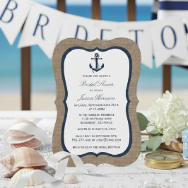 Navy Blue Nautic Anchor auf Burlap Brautparty Einladung