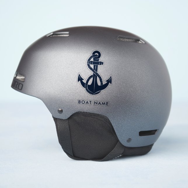 Navy Blue, Nautic Anchor Boat Name Aufkleber (Helmseite)