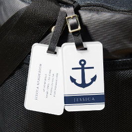 Navy Blue Nautic Anchor Individuelle Name Gepäckanhänger