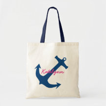 Navy Blue Nautic Anchor Monogram Leinwand Tasche