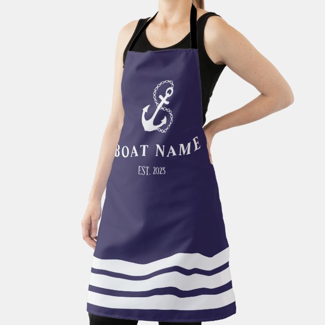 Navy Blue Nautic Anchor & Stripes Schürze (InSitu)
