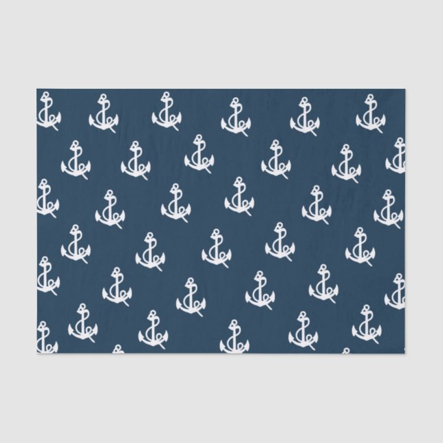 Navy Blue Nautic Boat Anchor Muster Seidenpapier (Vorderseite)
