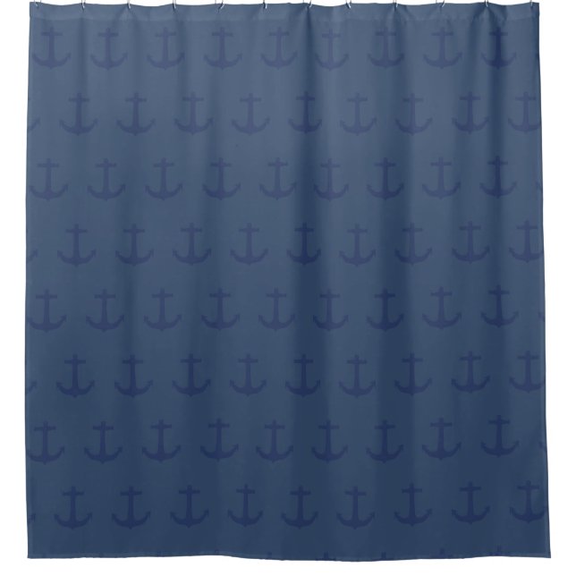 Navy Blue Nautic Classic Anchor Duschvorhang (Vorderseite)