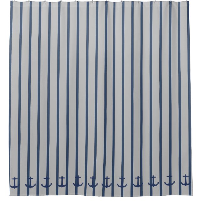 Navy Blue Nautic Classic Anchor Duschvorhang (Vorderseite)