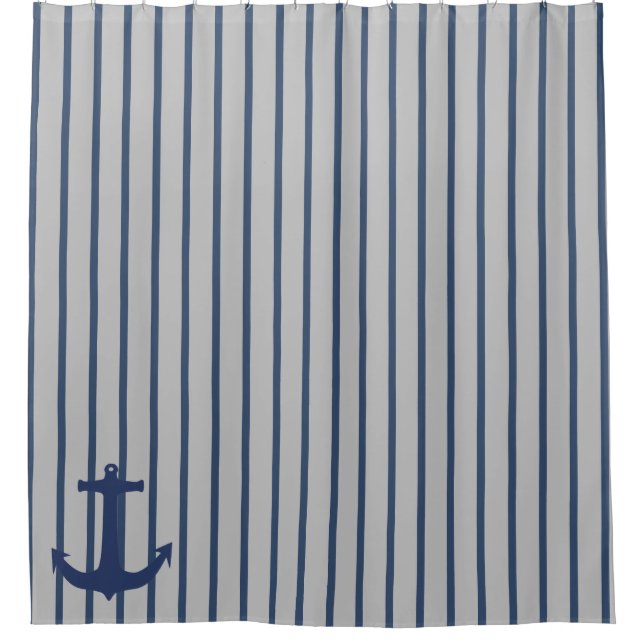Navy Blue Nautic Classic Anchor Duschvorhang (Vorderseite)