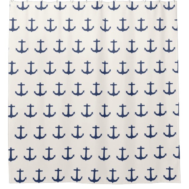 Navy Blue Nautic Classic Anchor Duschvorhang (Vorderseite)