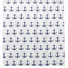 Navy Blue Nautic Classic Anchor Duschvorhang
