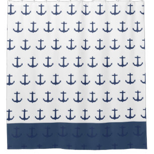 Navy Blue Nautic Classic Anchor Duschvorhang