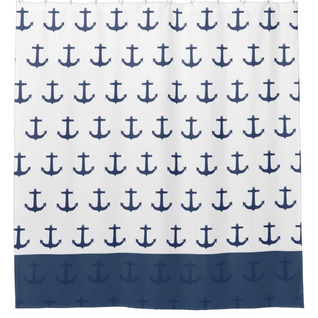 Navy Blue Nautic Classic Anchor Duschvorhang (Vorderseite)