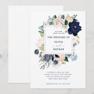 Navy Blue Nautic Floral  Hochzeit Einladung