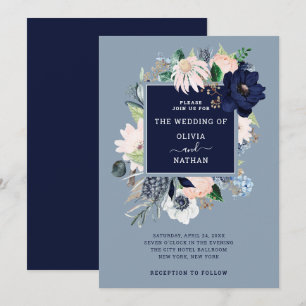 Navy Blue Nautic Floral  Hochzeit Einladung