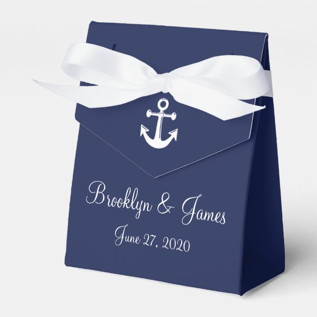 Navy Blue Nautic Gastgeschenk Hochzeit Boxen mit A Geschenkschachtel (Vorderseite)
