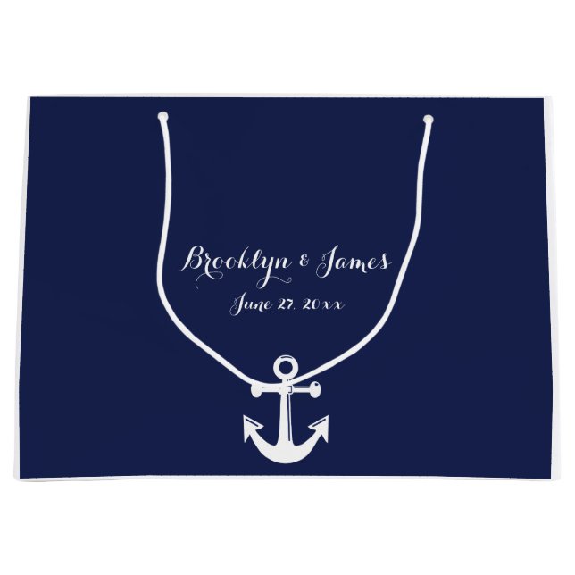 Navy Blue Nautic große Geschenktaschen für Hochzei Geschenktüte (Vorderseite)
