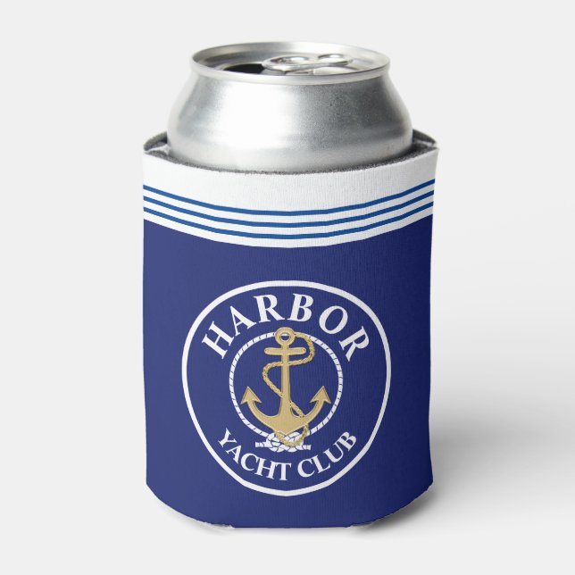 Navy Blue Nautic Mit Monogramm Bottle Cooler Dosenkühler (Kanne Vorderseite)