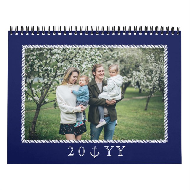 Navy Blue Nautic Rope Frame Foto Kalender (Titelbild)