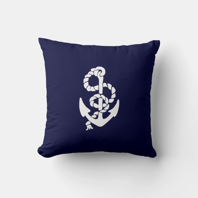 Navy Blue Nautic White Anchor Beach Throw Kissen (Vorderseite)