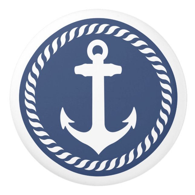 Navy Blue Nautical Anchor Drawer Knob Keramikknauf (Vorderseite)