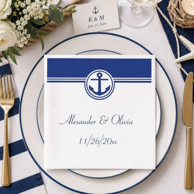 Navy Blue Nautical Anchor Serviette (Navy Blue Nautical Anchor Napkins)