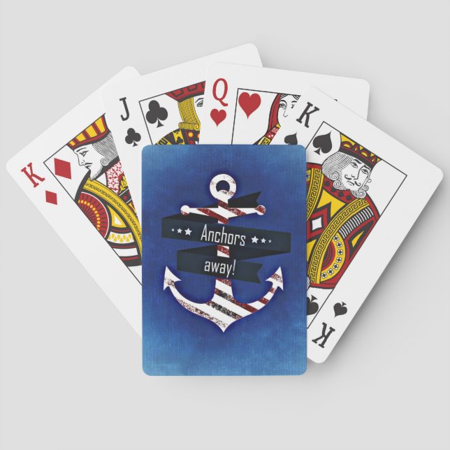 Navy Blue Nautical Anchor Spielkarten (Rückseite)