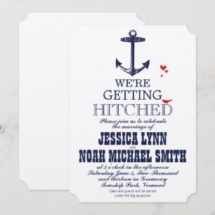 Navy Blue Nautical Anchor Typografy Red Wedding Einladung