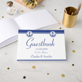 Navy Blue Nautical Anchor Wedding Day Guestbook Gästebuch