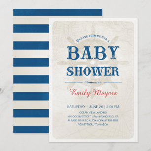 Navy Blue Nautical Baby Dusche Einladung
