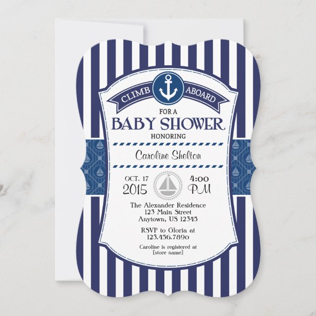 Navy Blue Nautical Baby Shower Einladung (Vorderseite)
