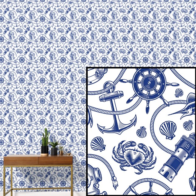 Navy Blue Nautical Design auf Weiß Tapete (Von Creator hochgeladen)