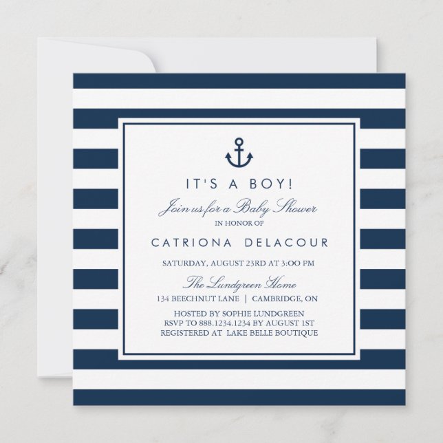 Navy Blue Nautical Es ist eine Baby-Dusche Einladung (Vorderseite)