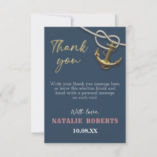 Navy Blue Nautical Gold Anchor Rope Brautparty Dankeskarte