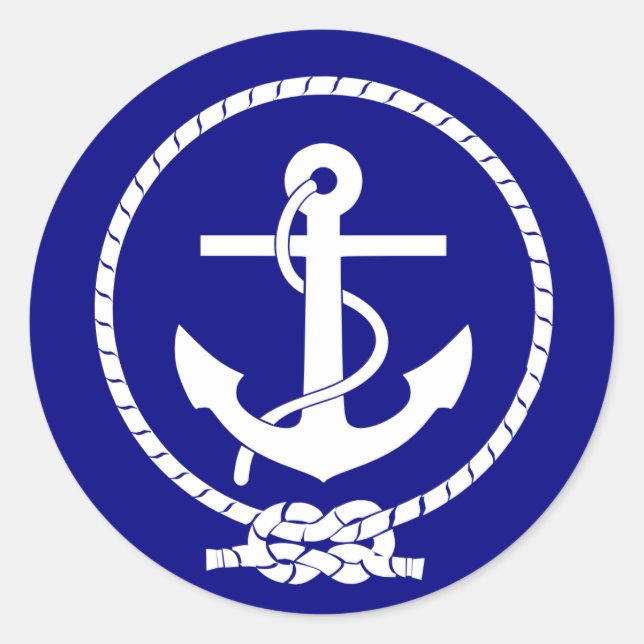 Navy Blue Nautical Rope and Anchor Baby Shooter Runder Aufkleber (Vorderseite)