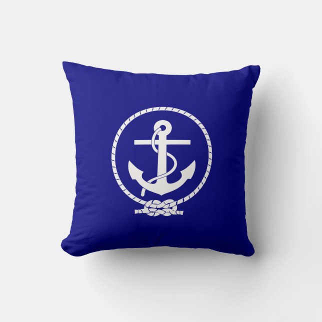 Navy Blue Nautical Rope and Anchor Kissen (Vorderseite)