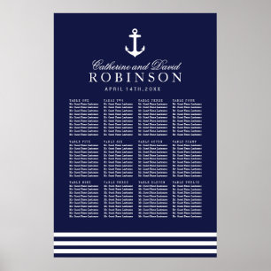 Navy Blue Nautical Seating Plan mit Anker Poster