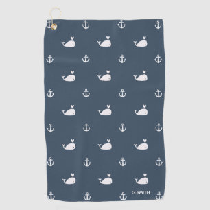 Navy Blue Nautical Theme Niedliches Walmuster Golfhandtuch