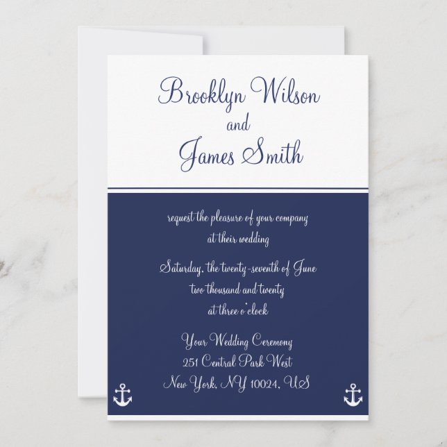 Navy Blue Nautical Wedding Einladungen (Vorderseite)