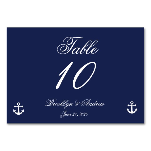 Navy Blue Nautical Wedding Platzkarten Tischnummer (Vorderseite)