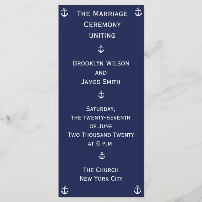 Navy Blue Nautical Wedding Programme (Vorderseite)